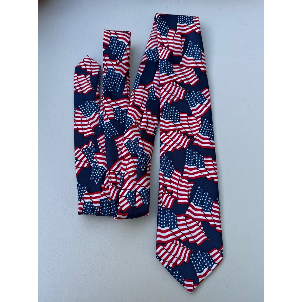 American Lifestyle Mens American Flag Necktie Navy Blue USA Stars Strip